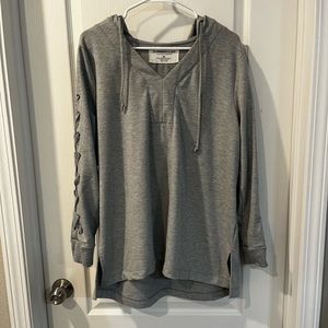 The sweatshirt project grey light lace up sleeve hoodie 1x